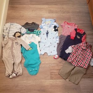 7 Baby Boy Outfits, 5 Onesies, 1 Pair of Pants, Size 3M